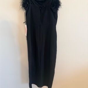 Chic Black Midi Dress with Feather Accents